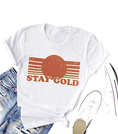 Women Stay Gold Ponyboy T_Shirt Short Sleeve Vintage Graphic Tee Top Funny Saying _L_ White_