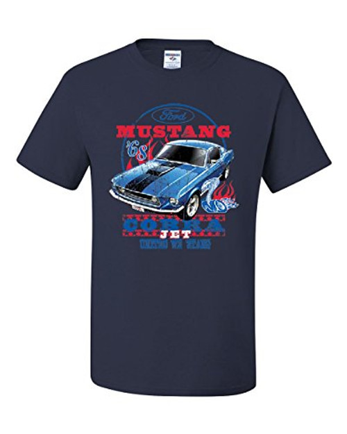 Ford Mustang Cobra 1968 T_Shirt United We Stang American Classic Tee Shirt Navy Blue L