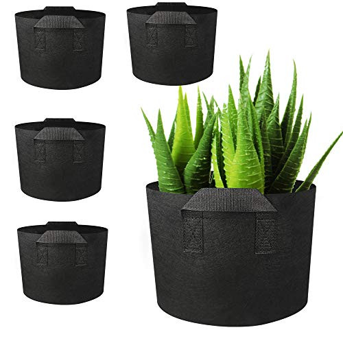Alotpower 5 Pack 7 Gallon Grow Bags Heavy Duty Aeration Fabric Pots Thickened Nonwoven Fabric Pots Plant Grow Bags with Handles