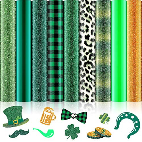 9 Pieces St. Patrick?s Day Heat Transfer Vinyls HTV Vinyl Sheets Green Glitter Heat Press Vinyls Buffalo Plaid Leopard Fabric Iron on Vinyl for T_Shirts Hats Clothes Fabric Supplies 9.8 x 12 Inch 9 Pieces St. Patrick?s Day Heat Transfer Vinyls HTV Vinyl Sheets Green Glitter Heat Press Vinyls Buffalo Plaid Leopard Fabric Iron on Vinyl for T_Shirts Hats Clothes Fabric Supplies 9.8 x 12 Inch