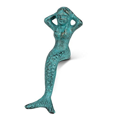 Abbott Collection 27_IRONAGE_394 Sm Sitting Mermaid_Verdigris_5 inch  H_ 5 inches H_ Antique Green