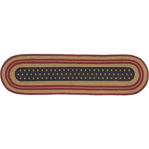 VHC Brands Seasonal Americana Tabletop & Kitchen-Liberty Stars Red Flag Oval Jute Runner, 13" x 48", Black VHC Brands Seasonal Americana Tabletop & Kitchen-Liberty Stars Red Flag Oval Jute Runner, 13" x 48", Black