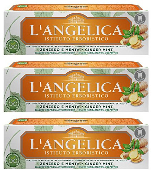 L'Angelica  Toothpaste with Phytotherapic Extracts_ with Ginger and Mint _ 2.53 Fluid Ounces _75ml_ Tubes _Pack of 3_ _ Italian Import _