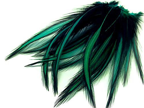 10 Pieces _ Peacock Green Laced Long Rooster Cape Feathers Fly Tying Whiting BLW Rooster Saddle _ Moonlight Feather