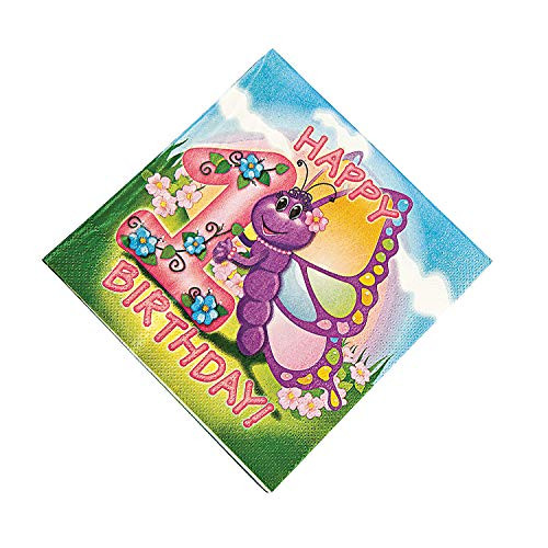 Fun Express _ 1st B_Day Butterfly Lunch Napkins _16pc_ for Birthday _ Party Supplies _ Print Tableware _ Print Napkins _ Birthday _ 16 Pieces