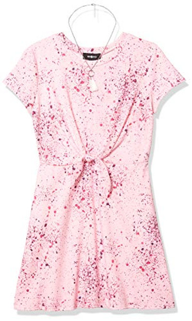 Amy Byer Girls' Tie_Front Short Sleeve Knit Dress_ Pink_ Large