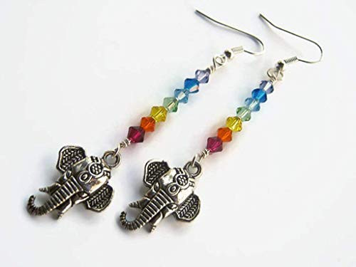 Elephant Chakra Earrings_ Antiqued SILVER 7 Chakra Rainbow Charm Earrings_ Yoga Earrings_ Buddhist_ Hindu Elephant Chakra Earrings_ Antiqued SILVER 7 Chakra Rainbow Charm Earrings_ Yoga Earrings_ Buddhist_ Hindu