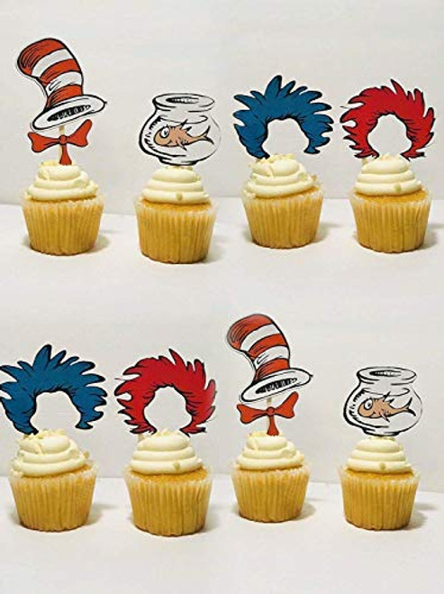 Dr Seuss Cat in the Hat Cupcake toppers Dr Seuss theme Cat in the hat party Cat in the Hat Party Supplies Dr Seuss Inspired