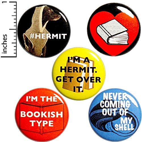 Funny Hermit 5 Pack Buttons Lapel Pins for Jackets or Backpacks 1 Inch P25_3