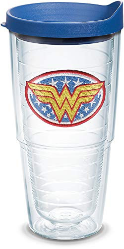 Tervis 1084000 Wonder Woman Tumbler with Emblem and Blue Lid 24oz, Clear