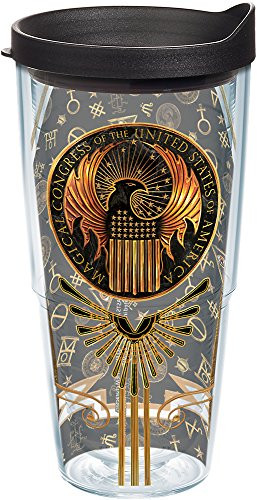 Tervis 1240542 Fantastic Beasts-Magical Congress of the U.S.a. Insulated Tumbler with Wrap and Black Lid, 24oz, Clear