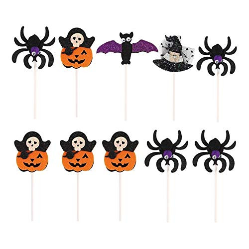 SLZC 20pcs Cake Topper Halloween Theme Plastic Fruit Picks Cupcake Topper Cake Insert Cards Cake Picks For Party Cake Decoration _Color   O_