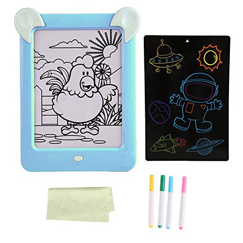 Junlucki 3D Drawing Board_ Drawing Board_ Durable Repeated Used LED Illuminated Sketchpad Early Educational Toy for Baby Boy_Blue_