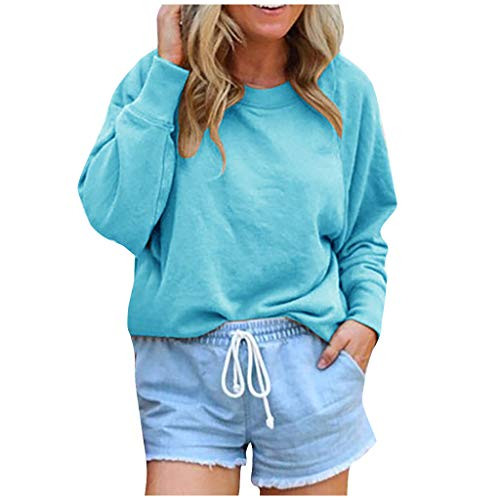 Smileyth Women Solid Basic Sweatshirt Fashion Casual O_Neck Pullover Long Sleeve Soft Comfortable Blouse Tops