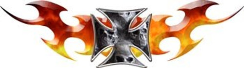 Tribal Flames With Maltese Cross Real Fire Skulls _ 2.5 inch h x 8 inch w Tribal Flames With Maltese Cross Real Fire Skulls _ 2.5 inch h x 8 inch w