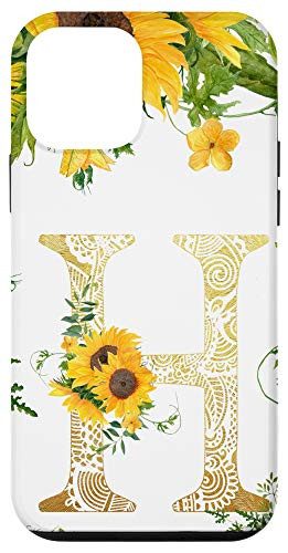 iPhone 12 mini Sunflower Letter H Monogrammed Initial White Case