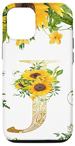 iPhone 12 12 Pro Sunflower Letter J Monogrammed Initial White Case