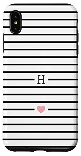 iPhone XS Max Letter H Monogram H Initial Black and White Stripes Striped Case