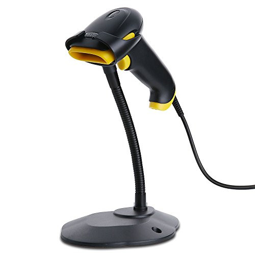 Barcode Scanner with Stand,Haelpu Wired Handheld 1D Laser Bar Code Scanner with Handsfree Adjustable Stand USB Automatic Sensing Scan Barcode Reader for POS PC Laptop
