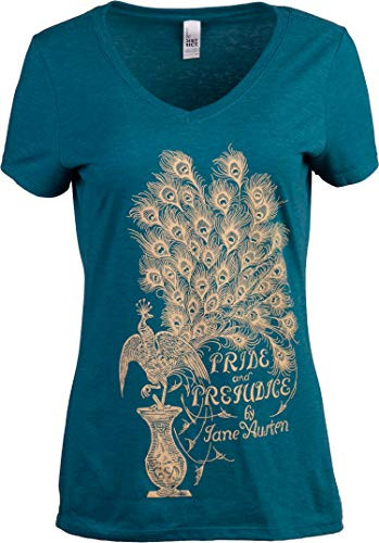Pride  and  Prejudice _ Jane Austen 1813 Romance Book Club Reader Reading Women's V_Neck T_Shirt Top__Teal_L_