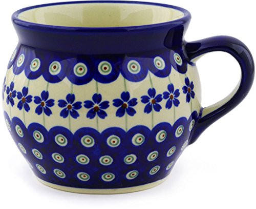Polish Pottery Bubble Mug 16 oz Flowering Peacock