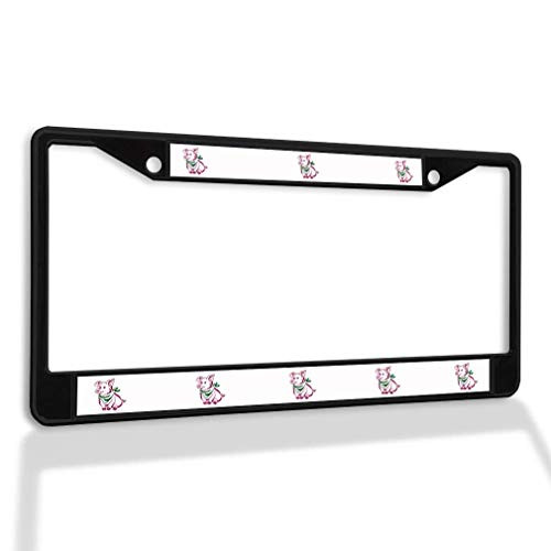 POUDBDH Metal Insert License Plate Frame Pig B Weatherproof Car Accessories Black 2 Holes Solid Insert