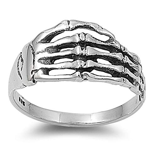 CloseoutWarehouse Sterling Silver Hand of The Dead Skull Hardcore Ring Size 7