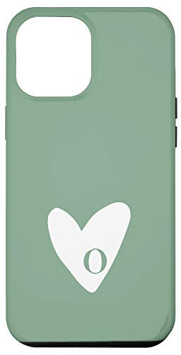 iPhone 12 Pro Max Cute Hand Drawn White Heart with Personalized Letter O Green Case