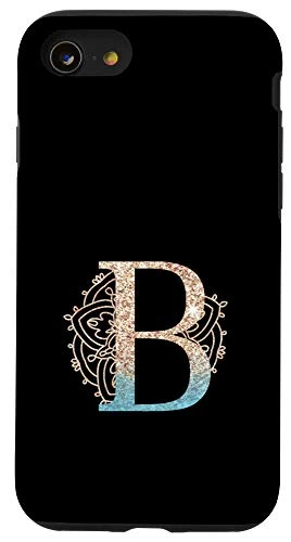 iPhone SE _2020_   7   8 Teal Blue Mandala with Letter B Monogram Initial on Black Case