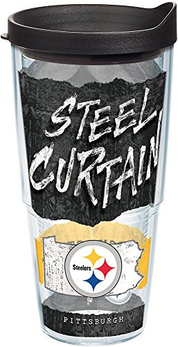 Tervis 1227666 NFL Pittsburgh Steelers NFL Statement Tumbler with Wrap and Black Lid 24oz, Clear