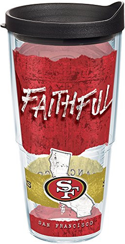 Tervis 1227732 NFL San Francisco 49ers NFL Statement Tumbler with Wrap and Black Lid 24oz, Clear