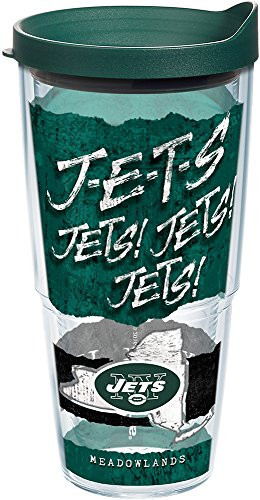 Tervis 1227672 NFL New York Jets NFL Statement Tumbler with Wrap and Hunter Green Lid 24oz, Clear