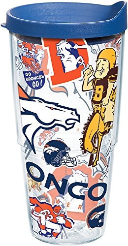 Tervis 1247901 NFL Denver Broncos All Over Tumbler with Wrap and Blue Lid 24oz, Clear