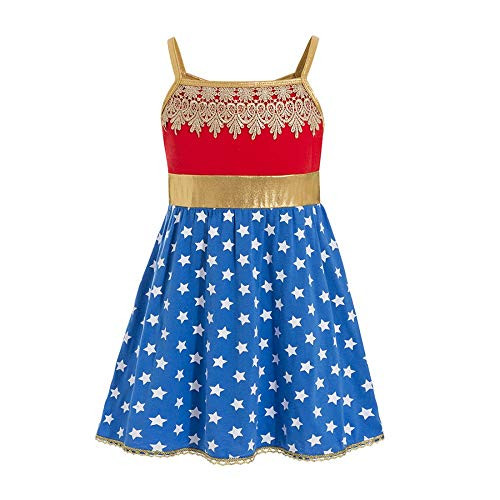 Waruila Supergirl Ddress with Cape Cosplay Dress for Girls Birthday Party Superhero Costume _Multicoloured_ 7_8_