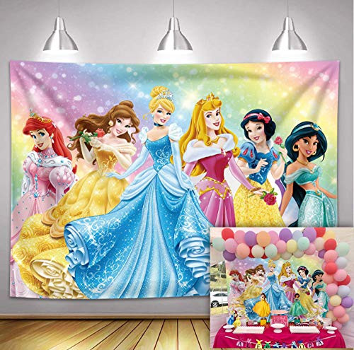 AOYU 7x5ft Princess Themed Backdrop Colorful Princess for Girl Photography Background Baby Shower Princess Birthday Background