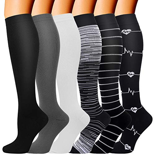 6 Pairs Compression Socks for Men and Women 20_30 mmHg Nursing Athletic Travel Flight Socks Shin Splints Knee High _Multicolored 03_ Large_X_Large_
