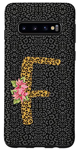 Galaxy S10 Cute Letter F Leopard Cheetah Animal With Sunflowers Pattern Case