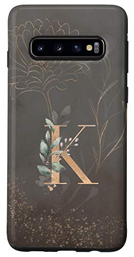Galaxy S10 Floral Flower Blossom Leaves Monogram Initial Letter K Case