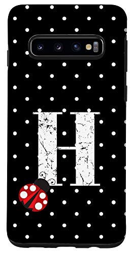 Galaxy S10 Ladybug Black White Polka Dots Monogram Initial Letter H Case