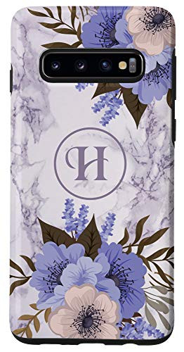 Galaxy S10 Letter H Initial Monogram Flowers Floral Marble_Print Gift Case