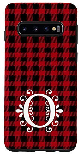 Galaxy S10 Red and Black Buffalo Plaid Monogram Letter O Initial Gift Case