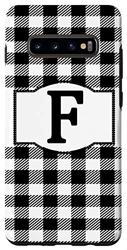 Galaxy S10 Plus  Black and White Buffalo Plaid Monogram Letter F Initial Gift Case