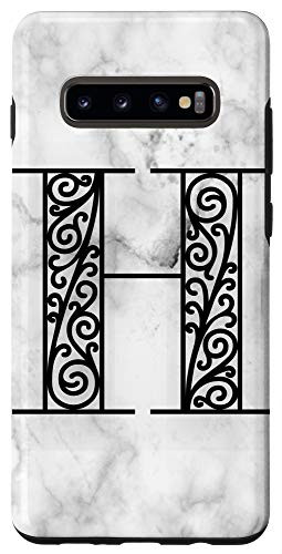 Galaxy S10 Plus  First Last Name Initial Letter H on White Black Design Case