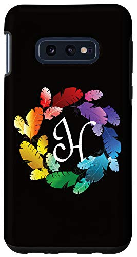 Galaxy S10e Initial H Monogram _ Rainbow Parrot Bird Feather Wreath Case