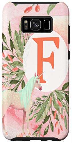 Galaxy S8 Plus  Unicorn Flowers Monogram Initial Letter F Pink Gradient Case