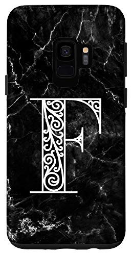 Galaxy S9 First Last Name Initial Letter F on White Black Design Case