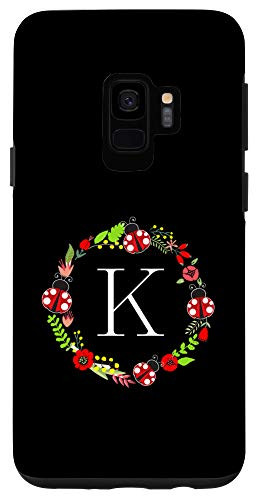 Galaxy S9 Ladybug Wreath Monogram Letter K Case