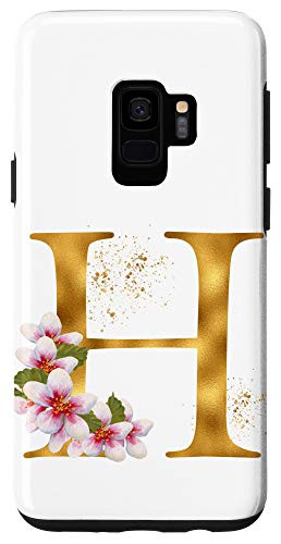 Galaxy S9 Monogram Letter Initial H With Pink Roses Case