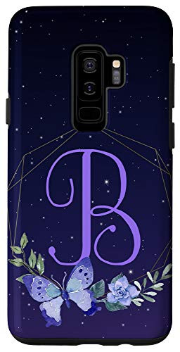 Galaxy S9 Plus  B Initial Purple Lavender Butterfly Flowers Floral Galaxy Case