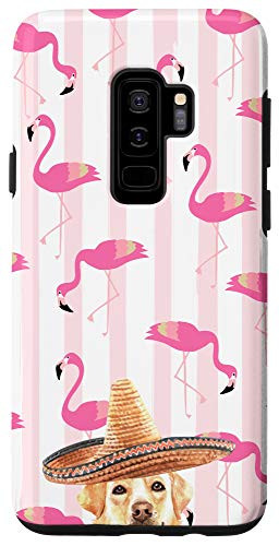 Galaxy S9 Plus  Labrador Retriever Mexican Hat Scarf Pink Flamingo Stripes f Case